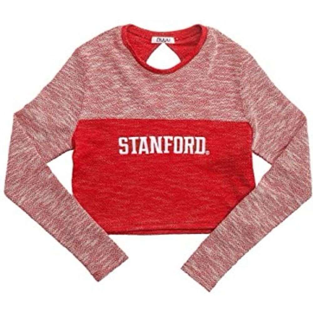 Stanford University Cardinals Long Sleeve Tweed sweatshirt Crop sweater Top Med